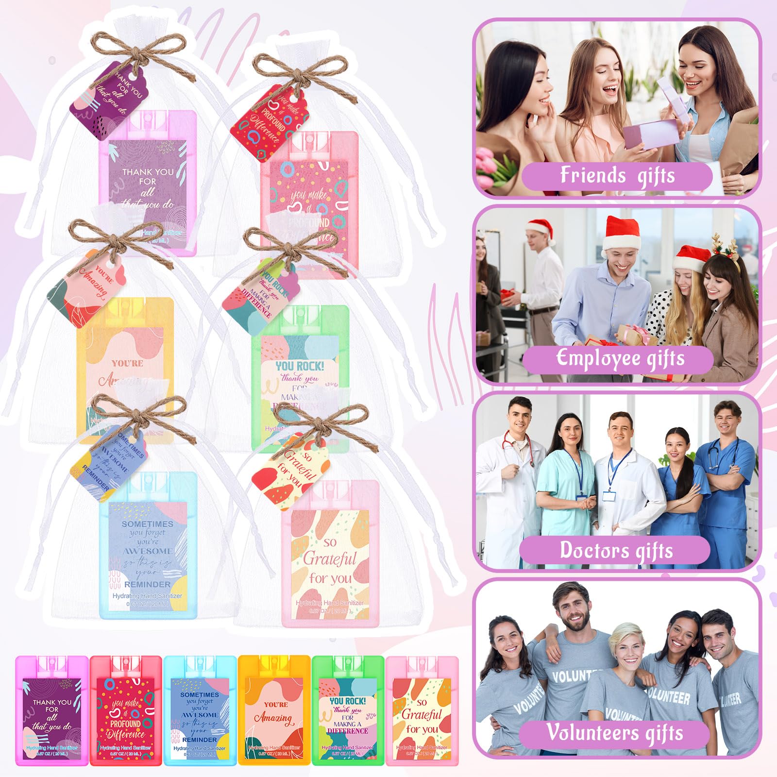 Frienda 24 Set Hand Sanitizer Spray Bulk Thank You Hand Sanitizer Travel Size with Appreciation Cards Gift Bags Pocket Spray Gif