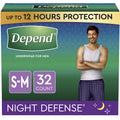 Depend Night Defense Adult Incontinence Underwear for Men, Overnight, Disposable, Small/Medium, 16 Count (Pack of 2) (Packaging 