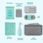 Mama & Wish C-Section Recovery Kit Must Haves - Postpartum Essentials 12-Piece Set with Belly Binder, No-Shower Wipes, Silicone