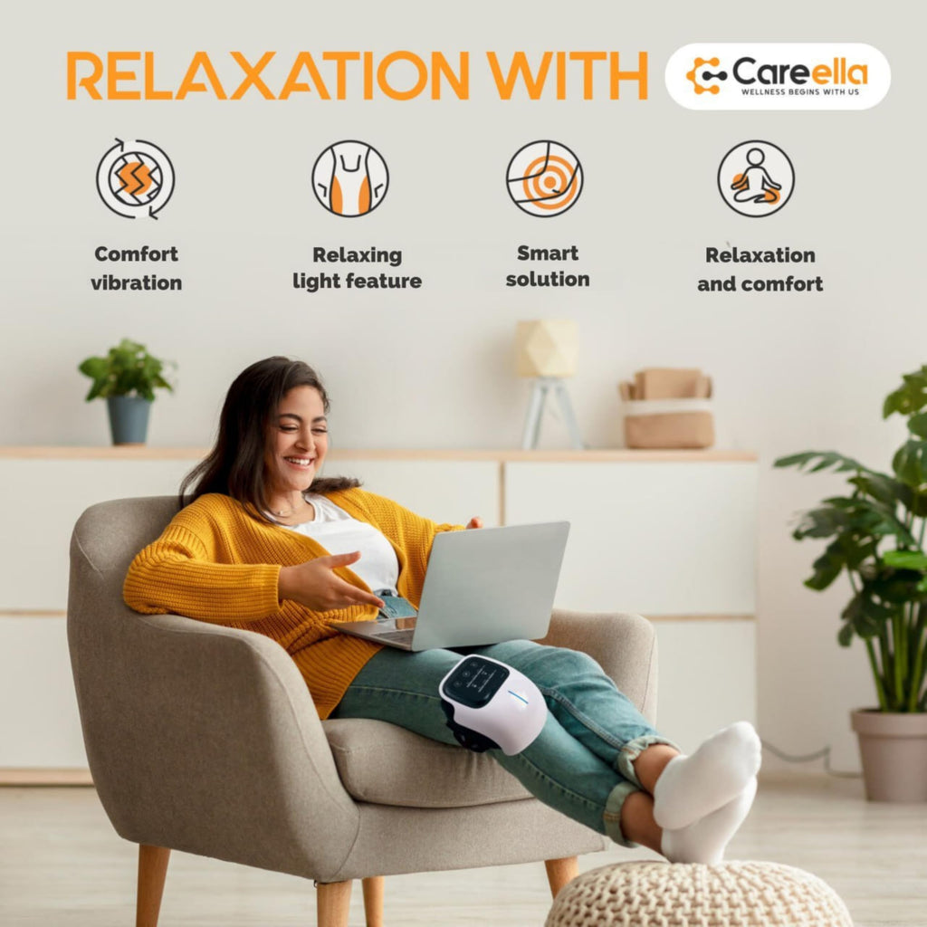 Careella Wireless Knee Massager with Heat, Comfort Vibration, Adjustable Straps, Cordless Design & Gentle Light - Heating Pad fo