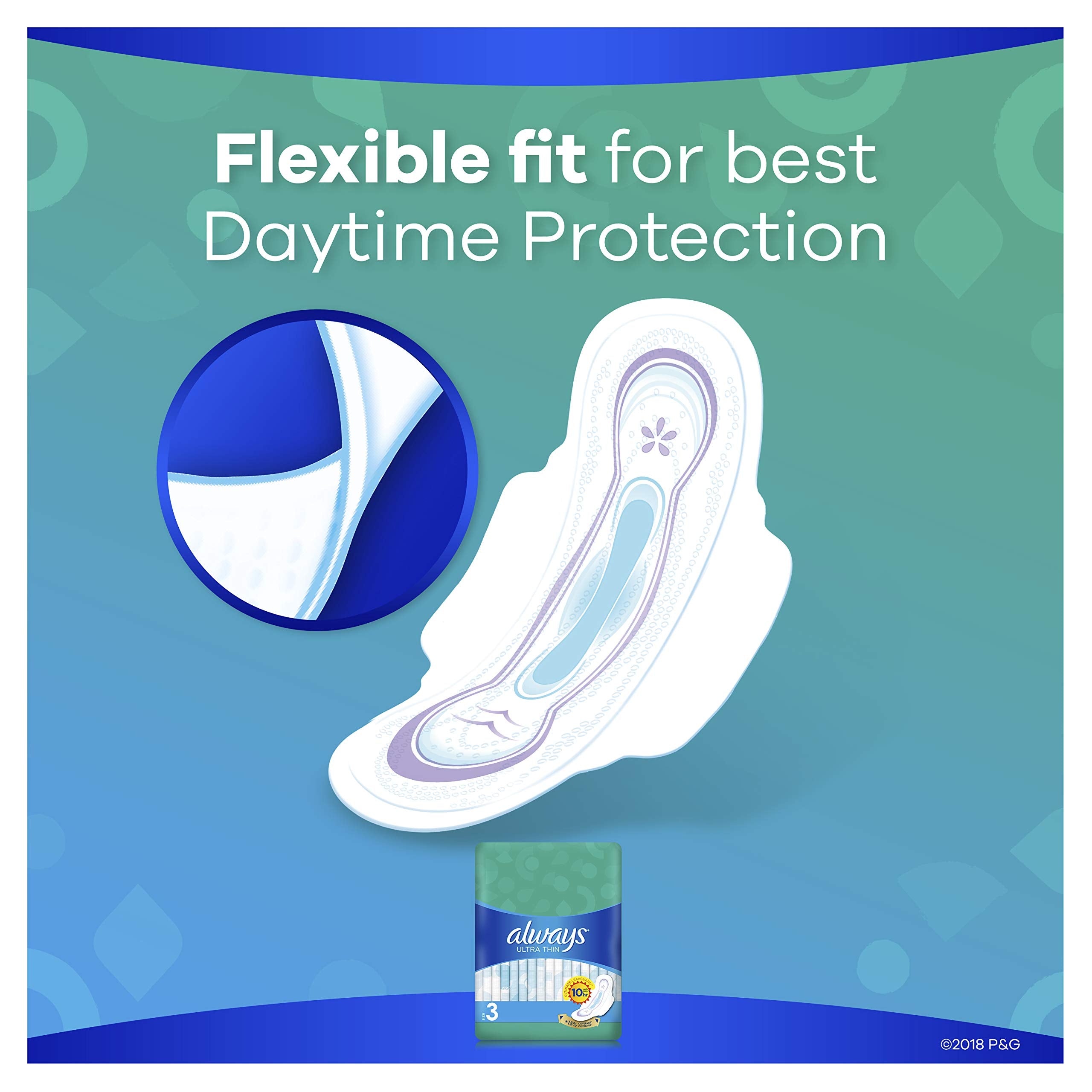 Always Ultra Thin Size 3 Extra Long Super Pads With Wings Unscented, 28 Count