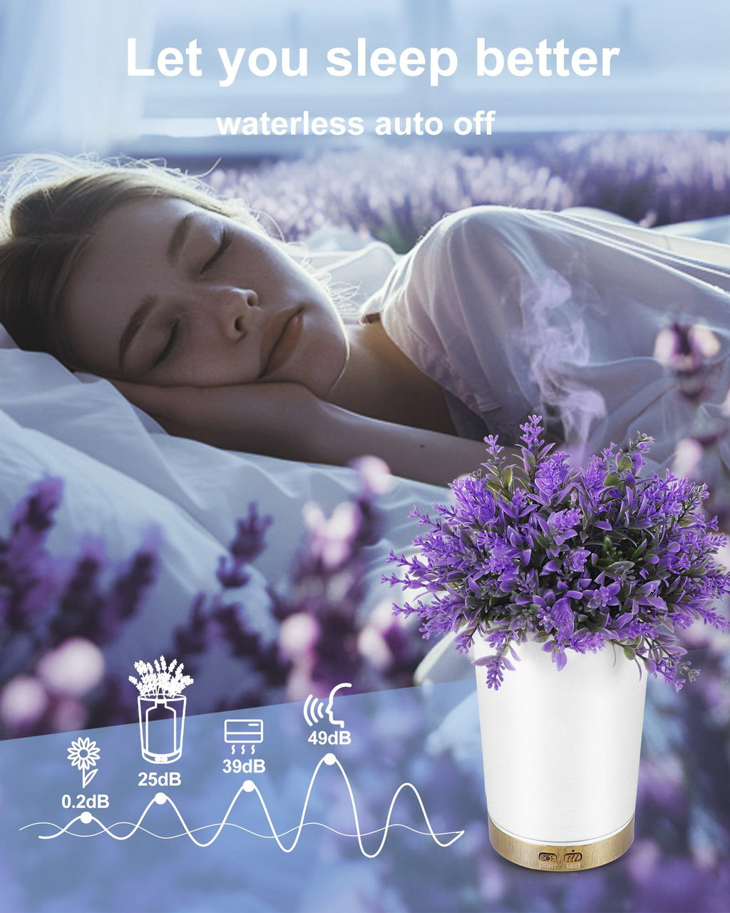Essential Oil Diffusers- Aromatherapy Diffuser, Lavender Potted Plant Oil Diffuser for Home Bedroom Office, Super Quiet with Wat