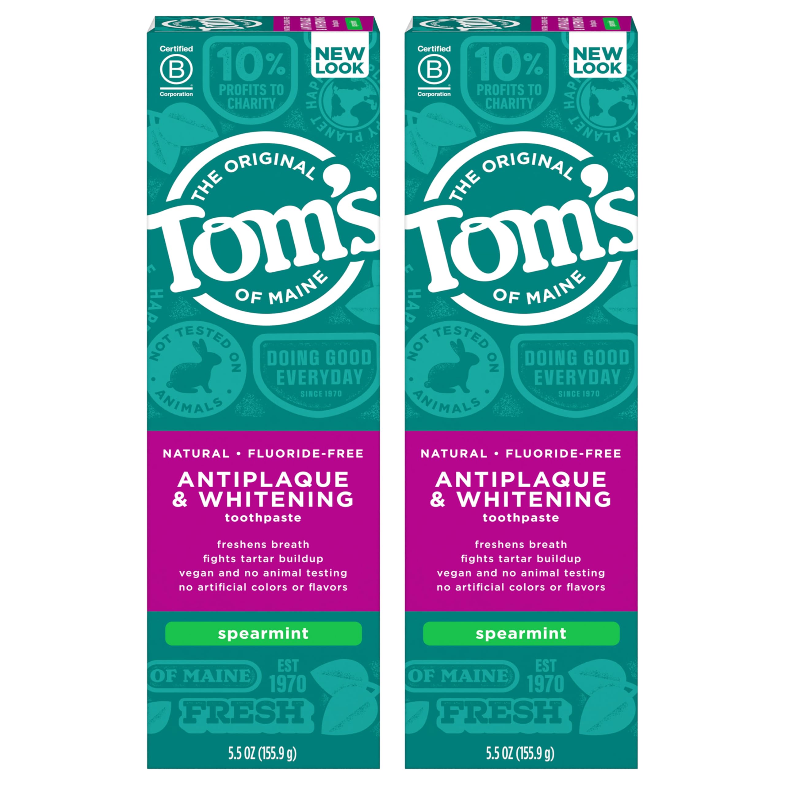 Toms of Maine Fluoride-Free Antiplaque & Whitening Natural Toothpaste, 5.5 Ounce (Pack of 2) - Packaging May Vary