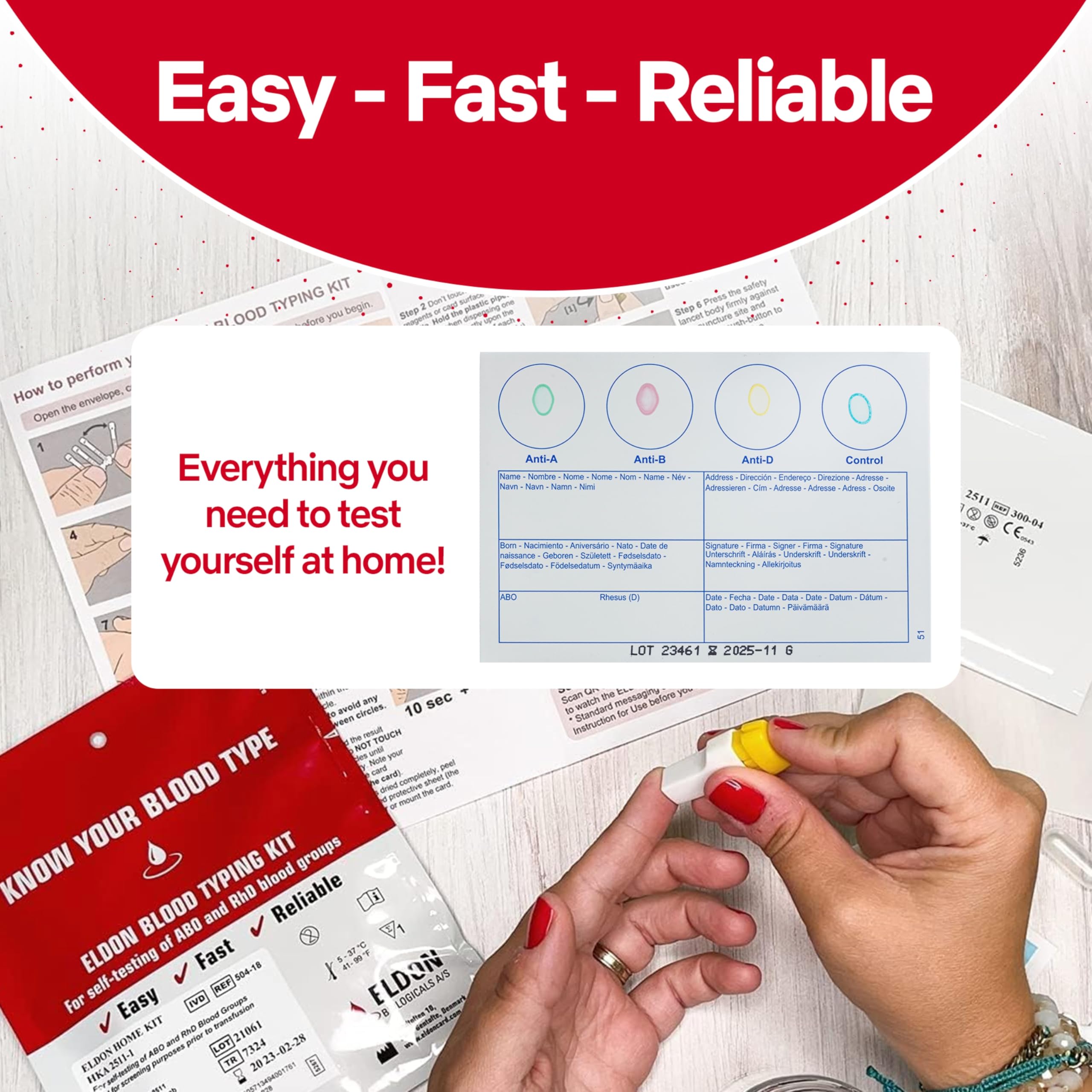 Eldoncard Blood Typing Kit, 10 Test Pack, Rapid Blood Typing Kit, Know Your Blood Type, Accurate Home Blood Type Test Kit, Deter