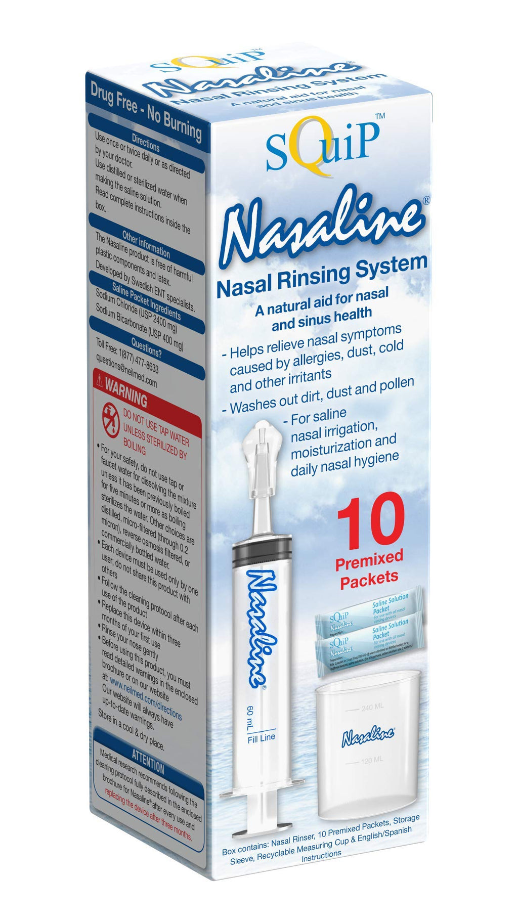 Nasaline Squip Nasaline Nasal Rinsing System with 10 Premixed Saline Packets ...