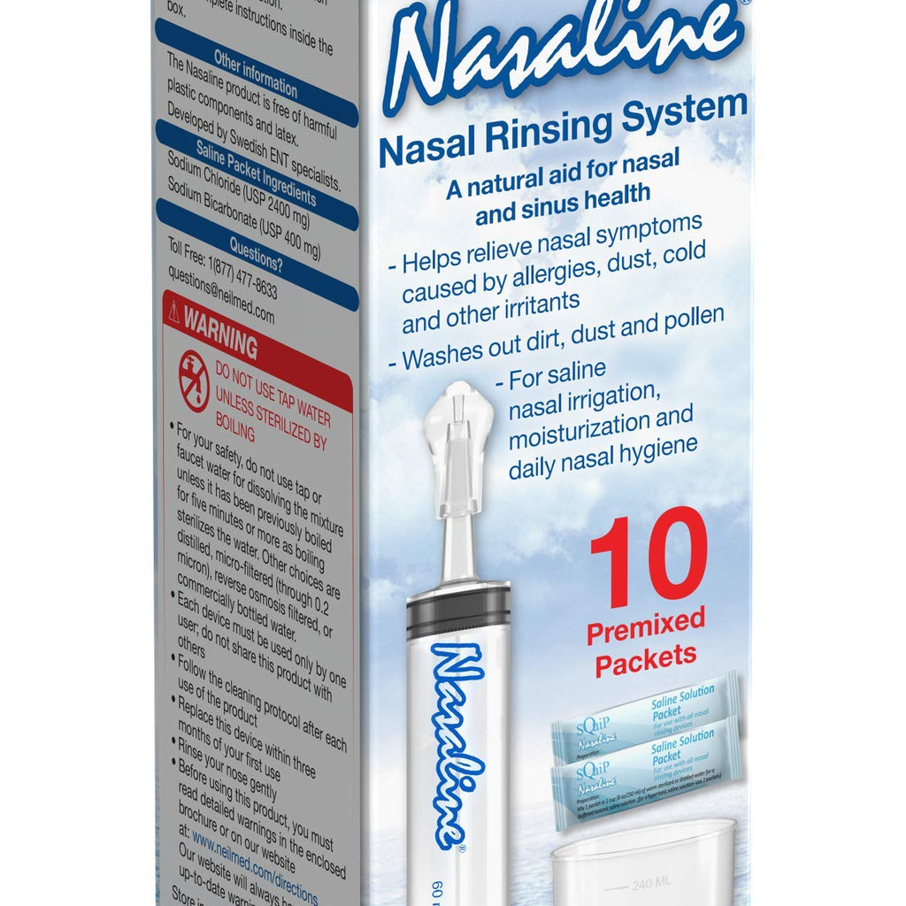 Squip Nasaline Nasal Rinsing System with 10 Premixed Saline Packets