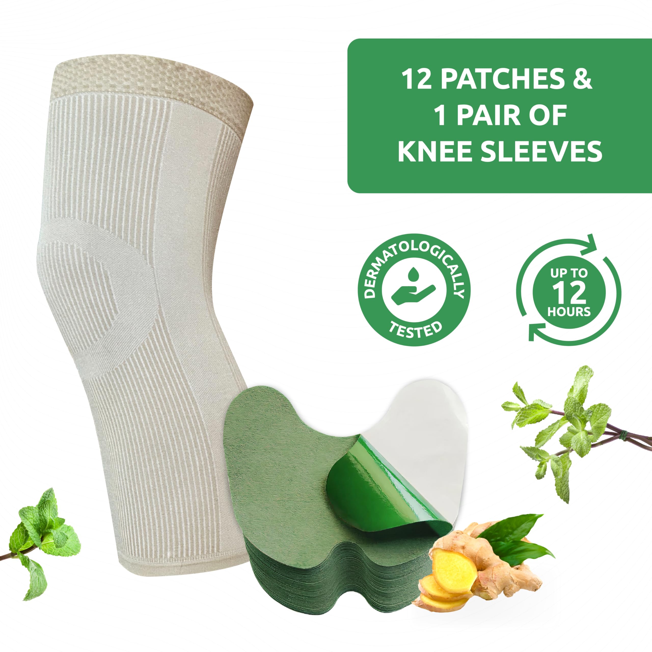 SaluVera Warming Herbal Knee Patches with 2 Compression Sleeves - Self-Heating Relief Patches for Men & Women, Natural Ingredien