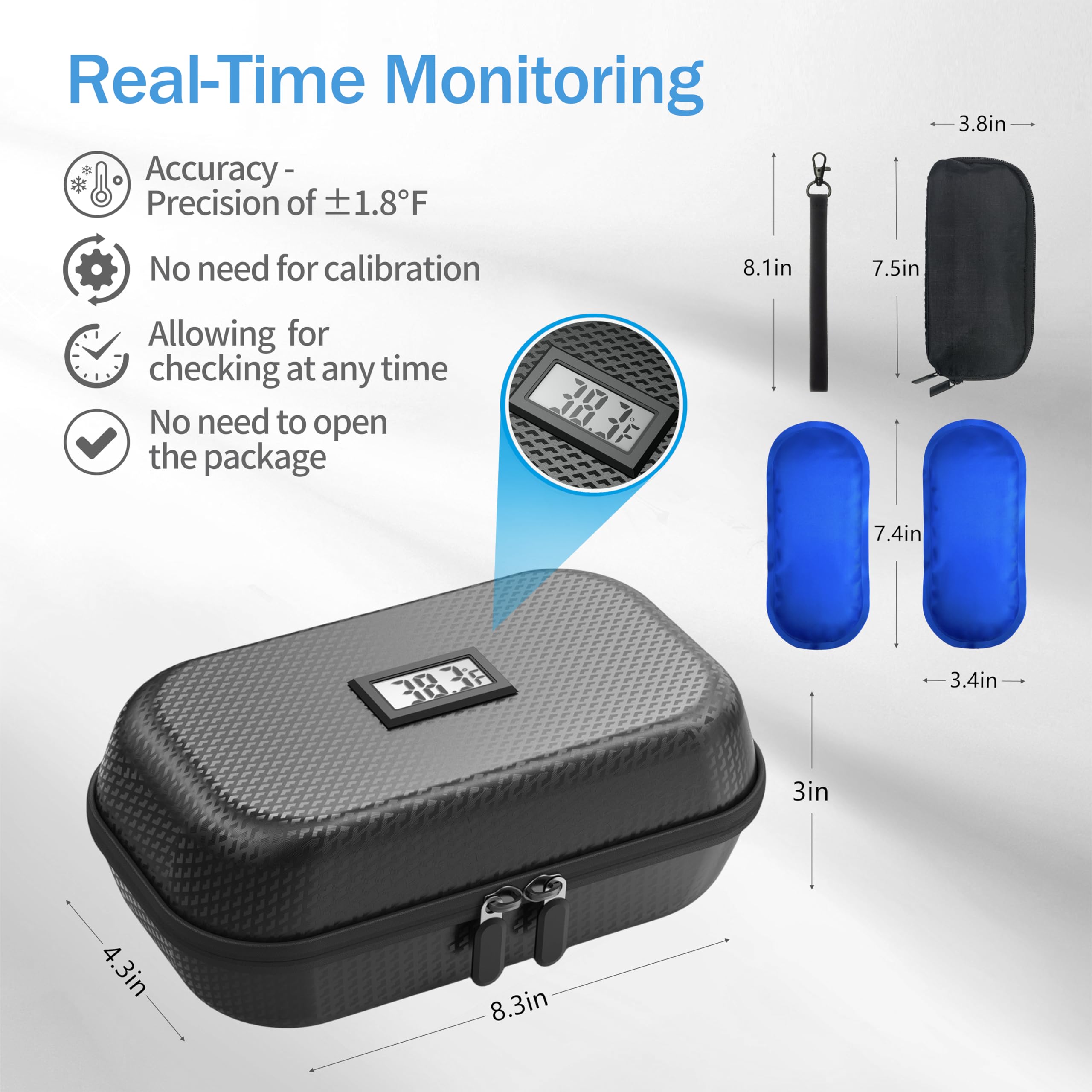 CASAZEN 24h Insulin Cooler - Refrigerated Medicine Case with Temperature Display, Diabetes Travel Case with Wrist Strap & 2 Reus