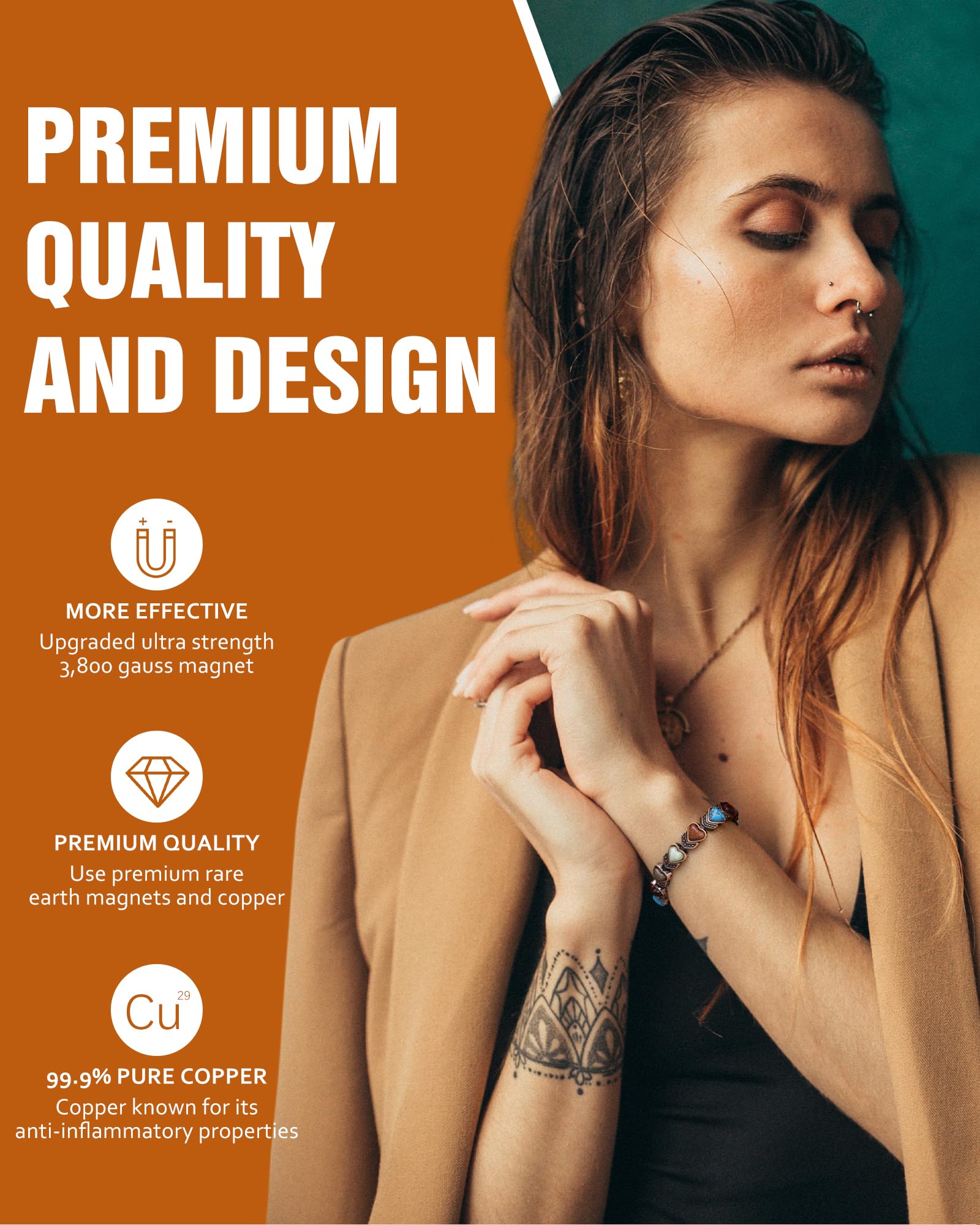 Jecanori Copper Bracelets for Women, Effective Magnetic Bracelets for Women with 3800 Gauss Ultra Magnets and Sizing Tool