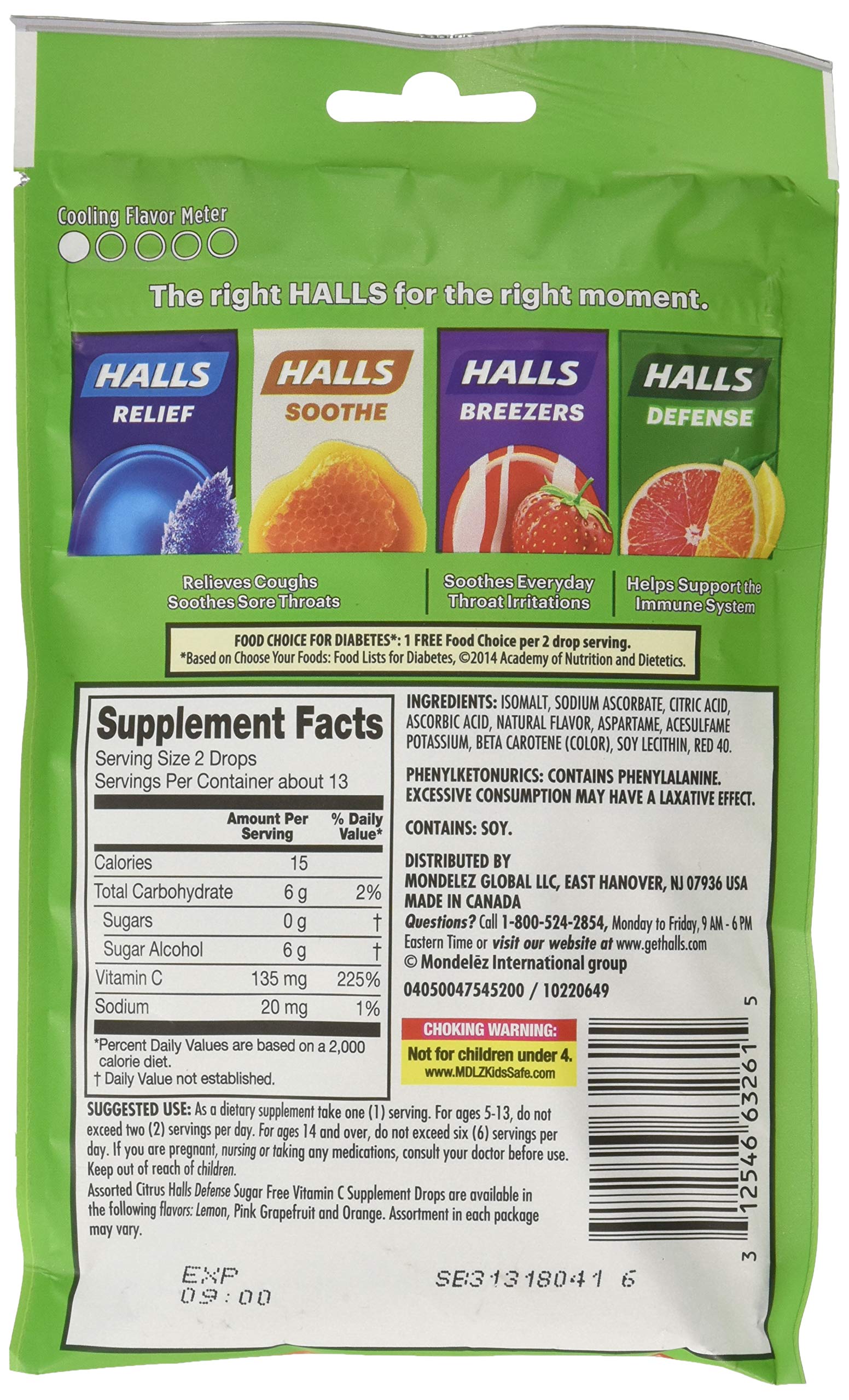 Halls Defense Sugar-Free Vitamin C Citrus 25 Drops/Pack (Pack of 6)