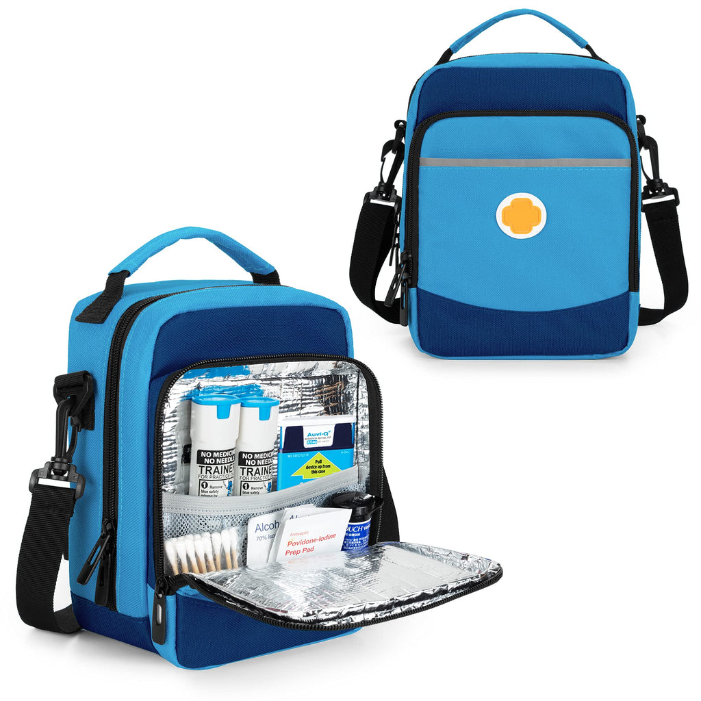 CURMIO EpiPen Carrying Case, Insulated Medicine Bag for EpiPens, Auvi-Q, Asthma Inhaler, Spacer, Blue (Bag Only, Patented Design