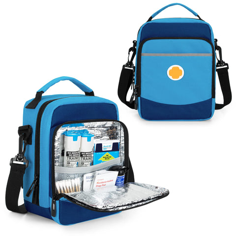 CURMIO EpiPen Carrying Case, Insulated Medicine Bag for EpiPens, Auvi-Q, Asthma Inhaler, Spacer, Blue (Bag Only, Patented Design