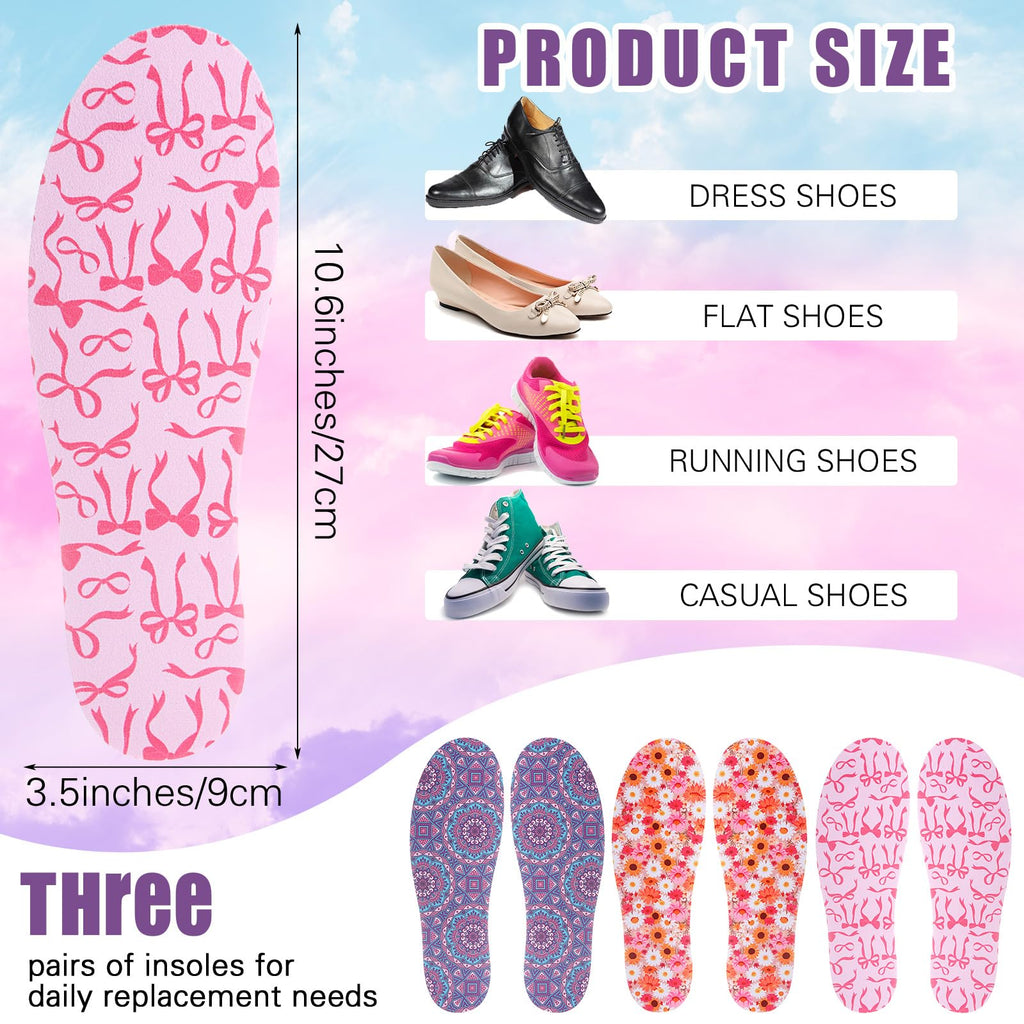 Velmitten 3 Pairs No Show Socks Sockless Shoe Liner Washable Barefoot Shoe Insoles No Slipping Inserts(Fresh Style)