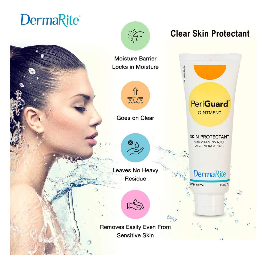 DermaRites PeriGuard Ointment Skin Protectant - Vitamins A, D, E, Aloe Vera & Zinc, Goes on Clear, Easy to Remove - 7 oz. Tube,