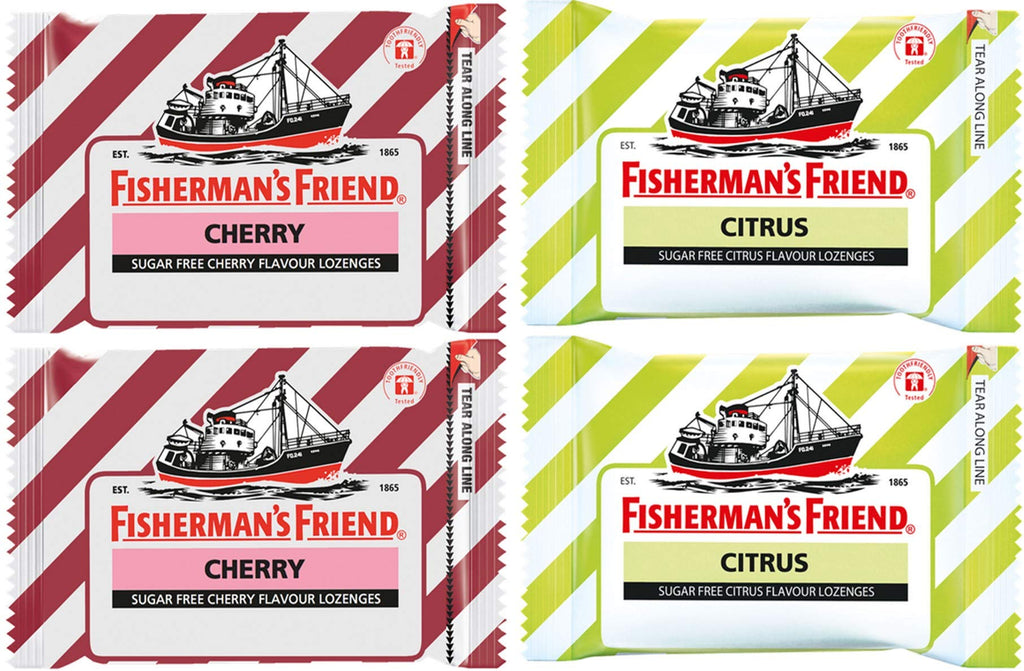 Fishermans Friend Lozenges Duo Set (Cherry and Citrus Flavors) Fresh Breath and Extra Strong Cough Sugar Free Lozenges 25g Each