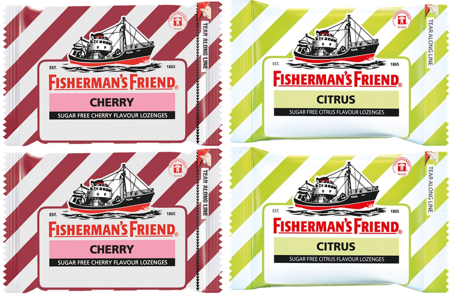 Fishermans Friend Lozenges Duo Set (Cherry and Citrus Flavors) Fresh Breath and Extra Strong Cough Sugar Free Lozenges 25g Each