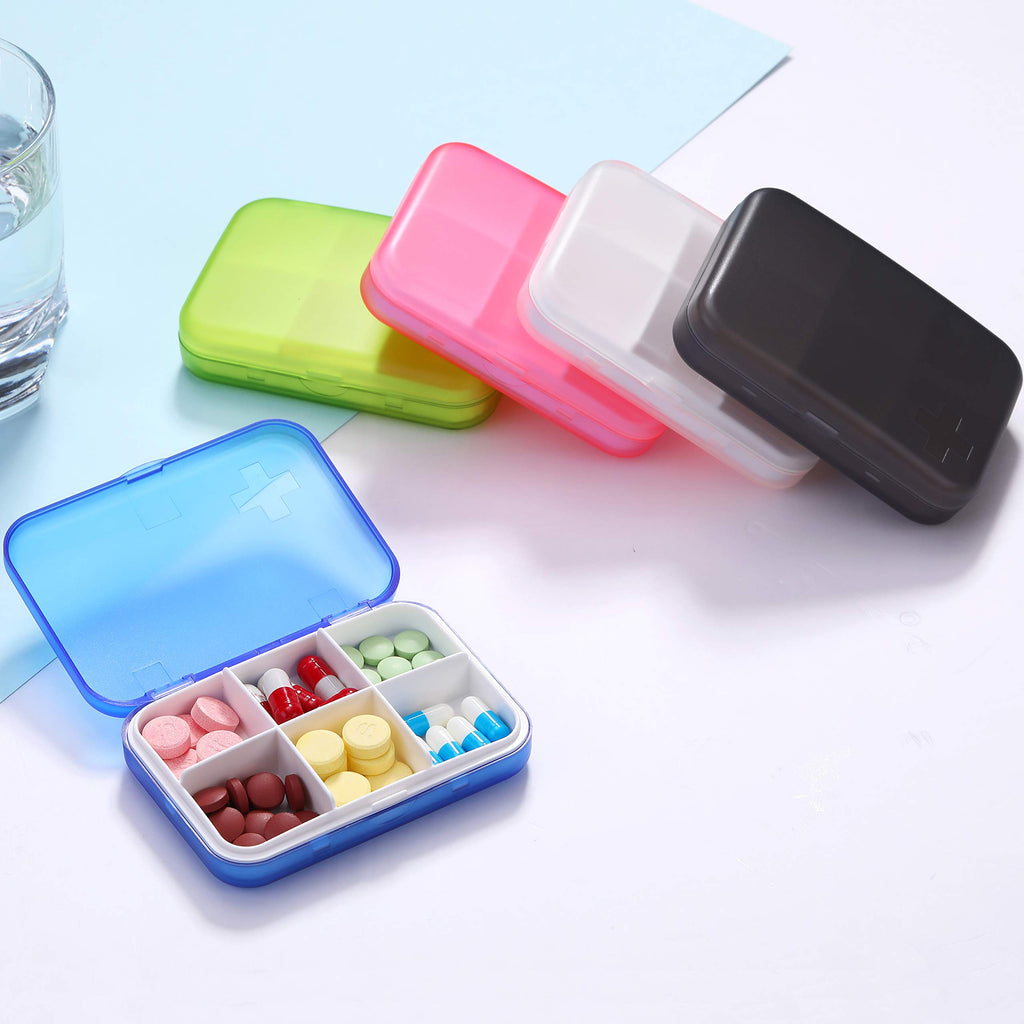 ZDQZC Portable Pill Organizer - Slim Pill Box for Purse or Travel, Compact Pill Case(6 Compartment,White)