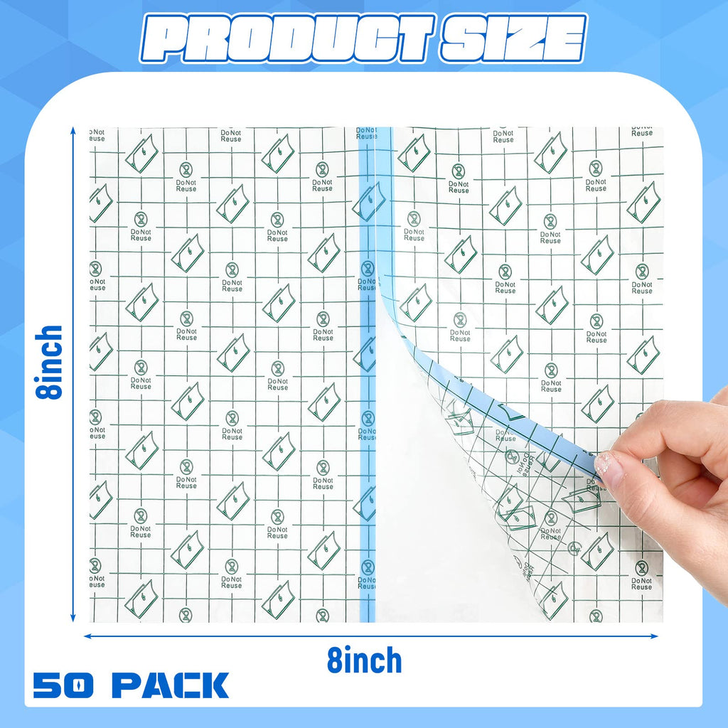 BBTO 50 Pieces Transparent Clear Adhesive Bandage Stretch Large Waterproof Film Adhesive Bandages Dressing Supplies(8 x 10 Inch)