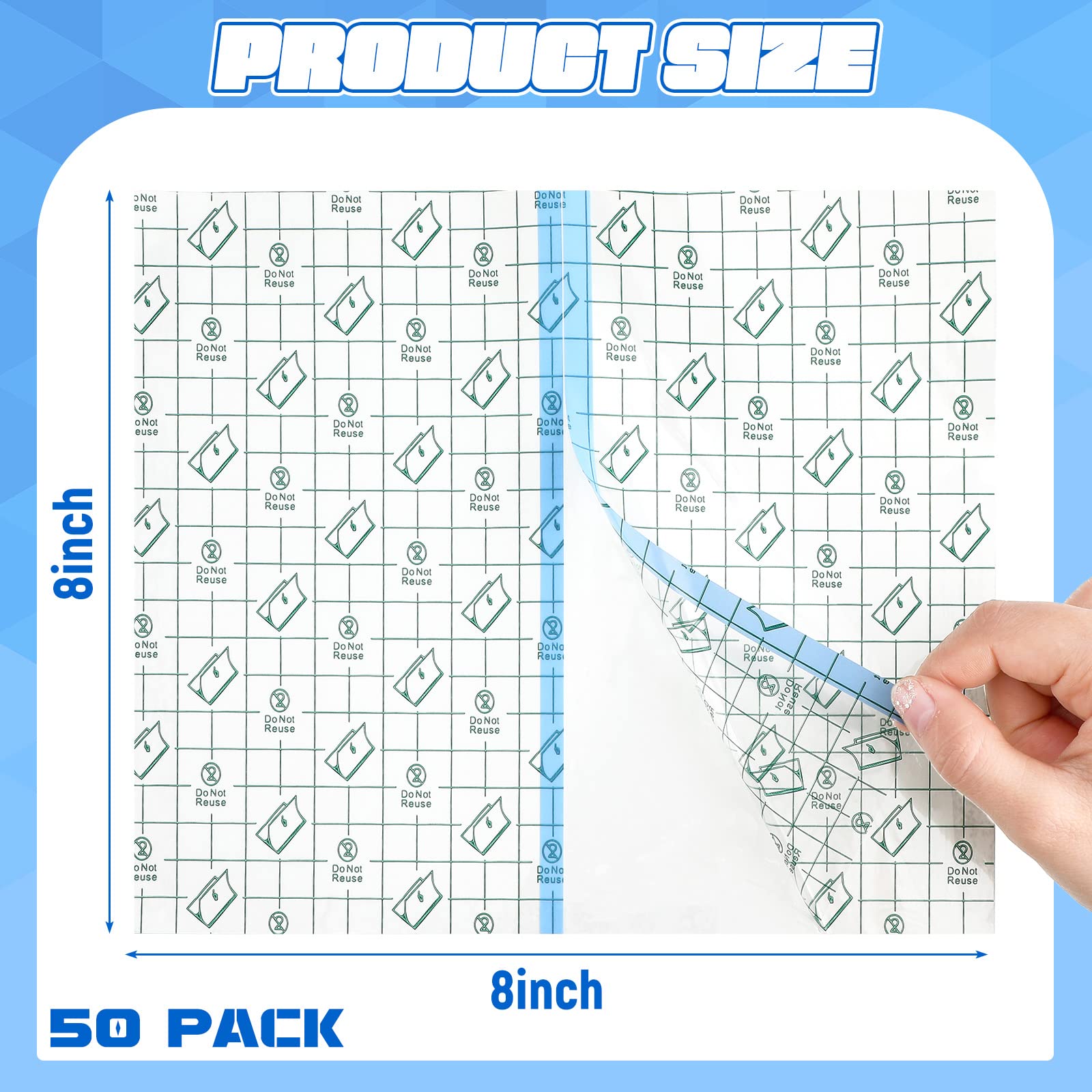 BBTO 50 Pieces Transparent Clear Adhesive Bandage Stretch Large Waterproof Film Adhesive Bandages Dressing Supplies(8 x 10 Inch)