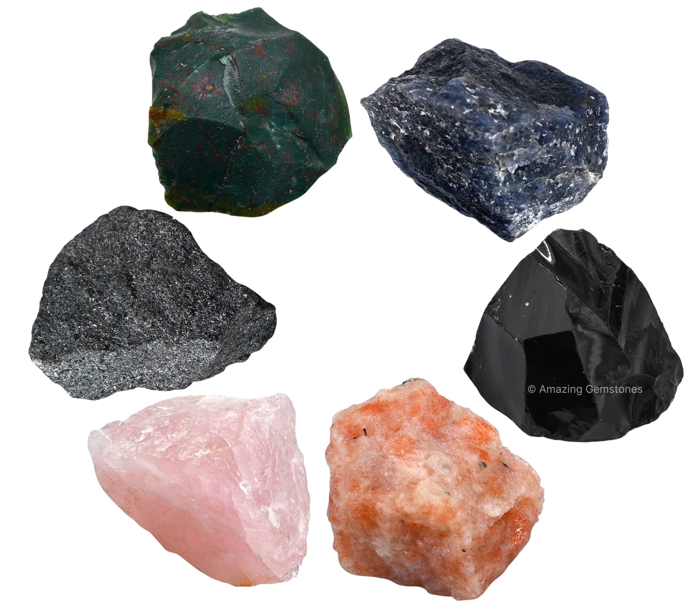 Crystals for Pregnancy, Set of 6 Blood Stone, Iolite, Hematite, Rose Quartz, Black Obsidian and Sunstone Healing Crystals and St