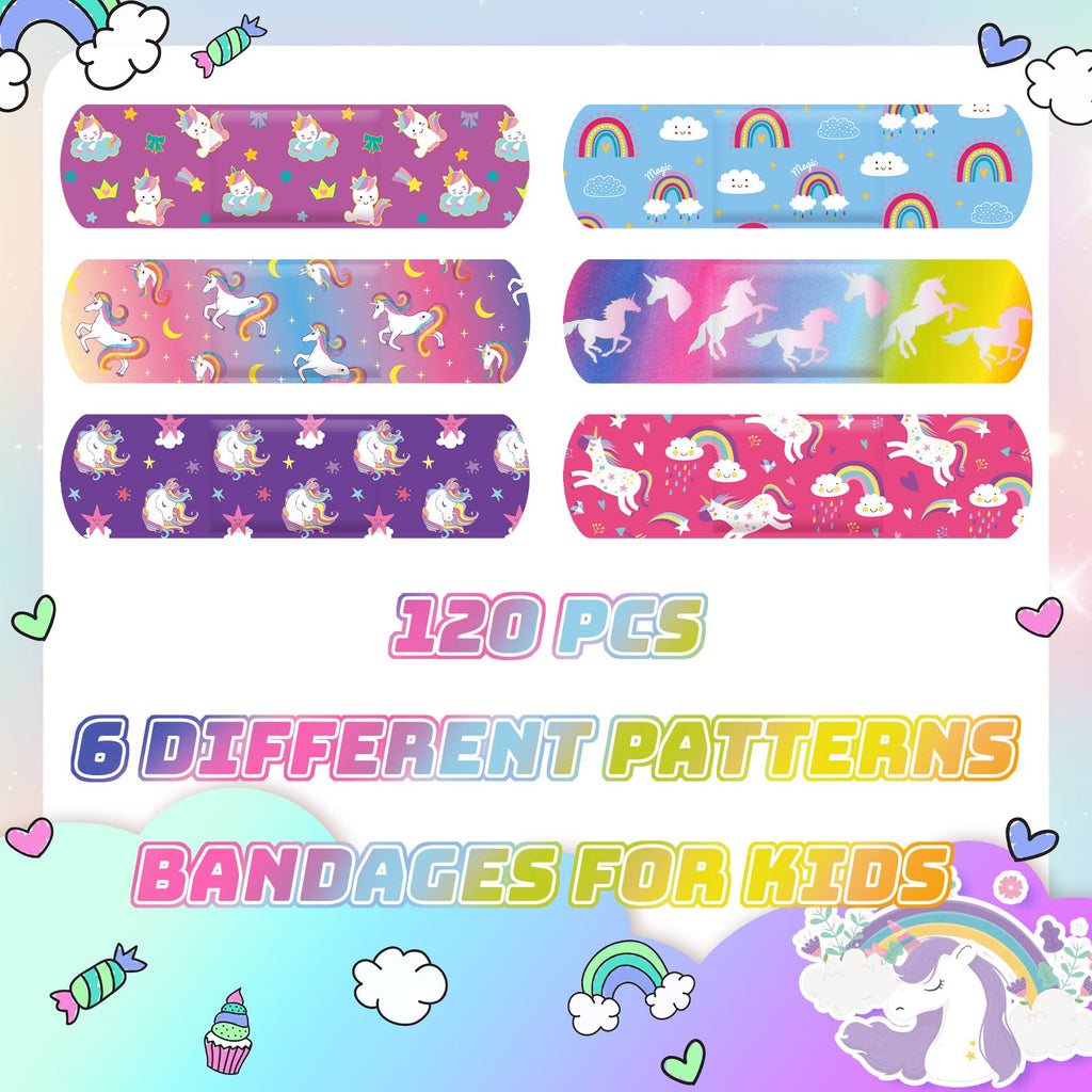 Sinmoe 6 Styles Kids Bandages Cute Cartoon Unicorn Bandages for Girls Kawaii Variety Pack Comfortable Flexible Protection Care f