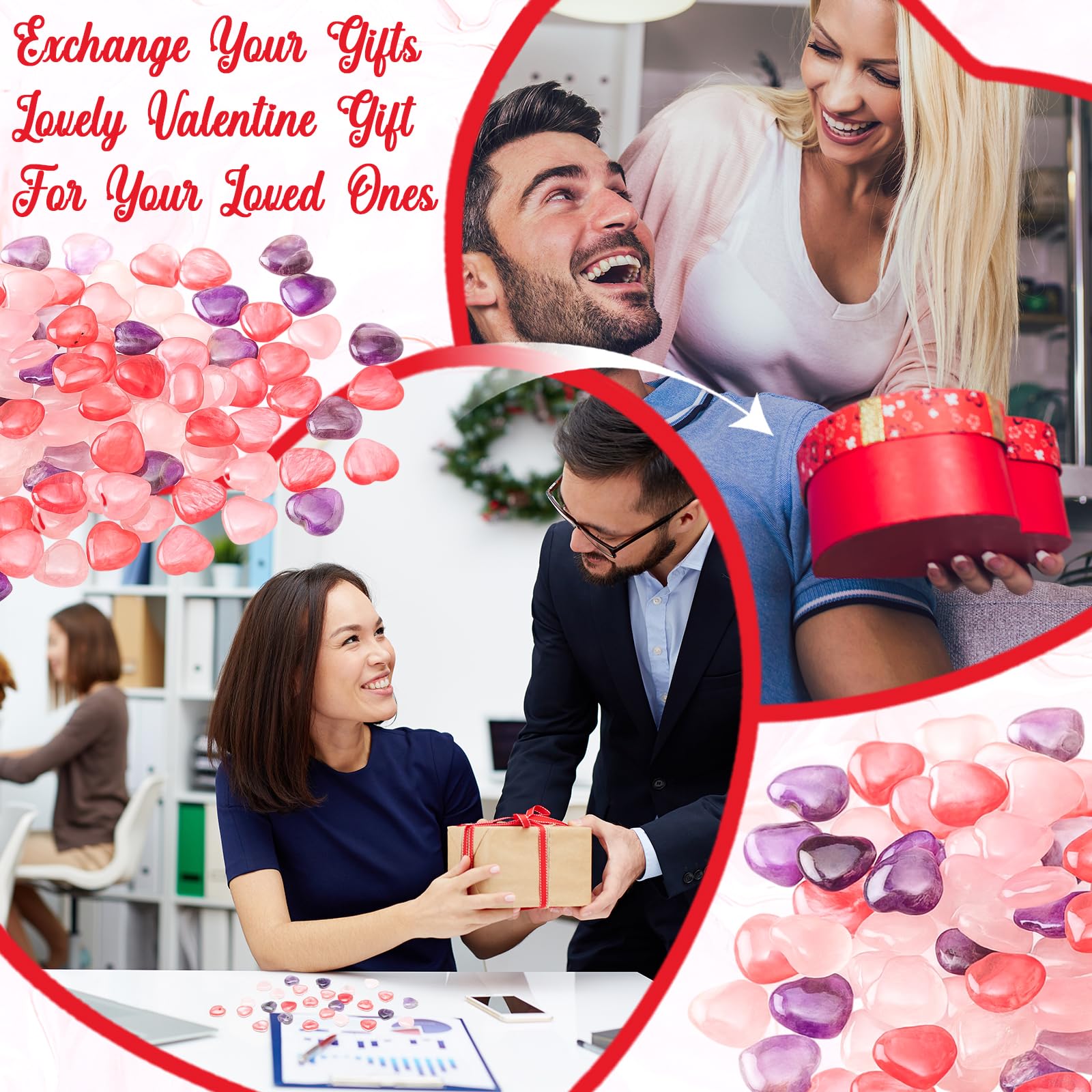 Soulchen 100 Pcs Valentine 's Day Heart Healing Stone Bulk Inspirational Worry Love 0.8 Inch Quartz Heart Inspirational Stones G