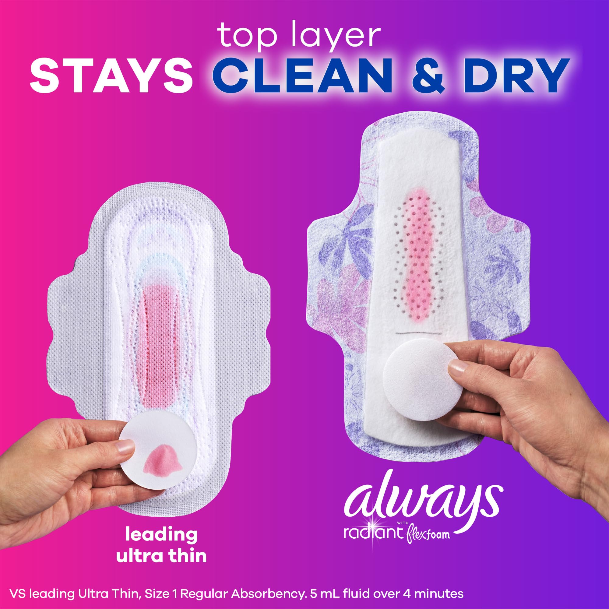Always Radiant Feminine Pads for Women, Size 3 Extra Heavy, with Wings, Scented, 30 CT