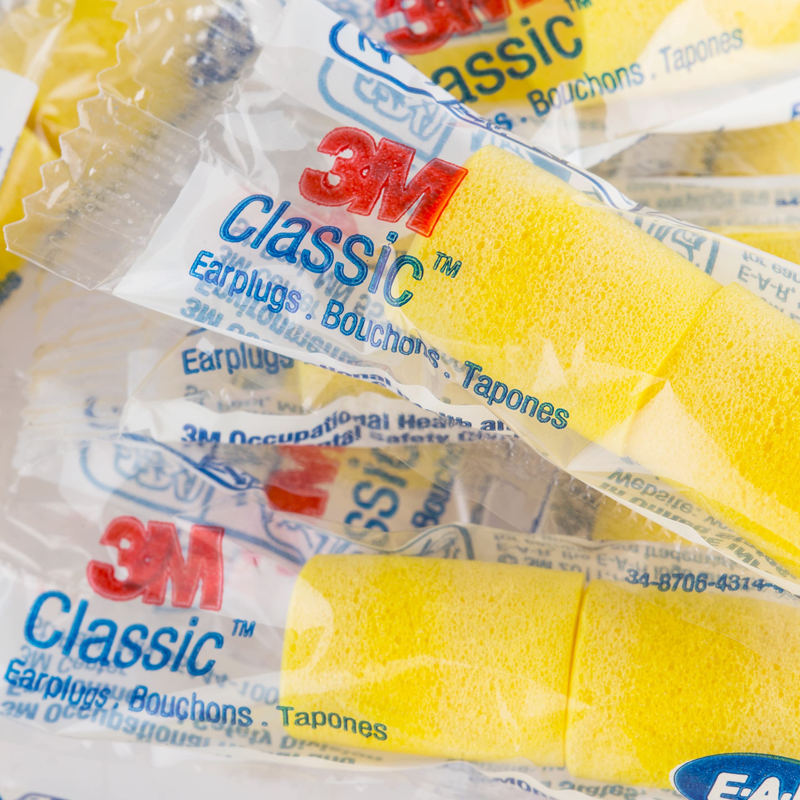 3M Ear Plugs, E-A-R Classic 312-1201, 200 Pairs of Disposable Earplugs, 1 Pair/Poly Bag, Uncorded, Noise Reduction Rating 29 dB