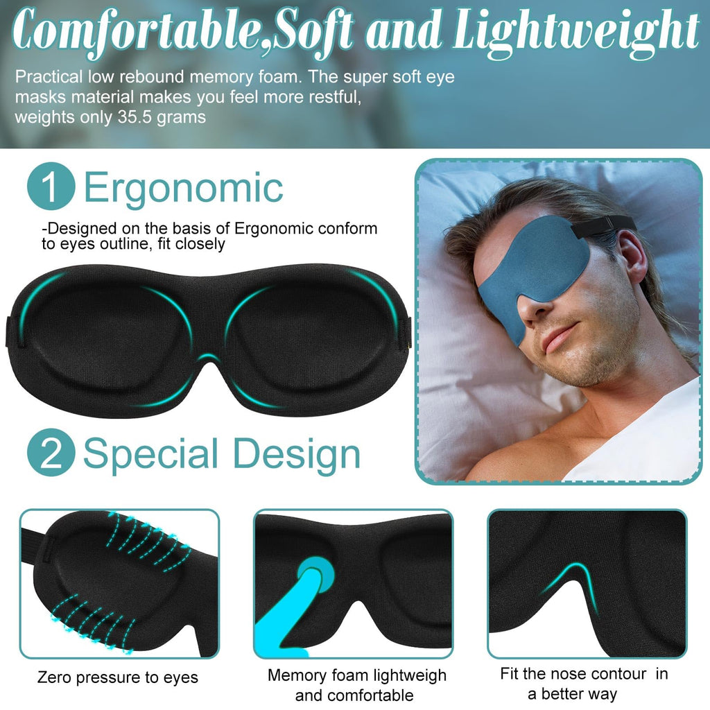 Bencailor 8 Pcs Sleep Eye Mask for Side Sleeper Men Women 3D Contoured Eyes Blackout Covers for Sleep with Adjustable Strap Bloc