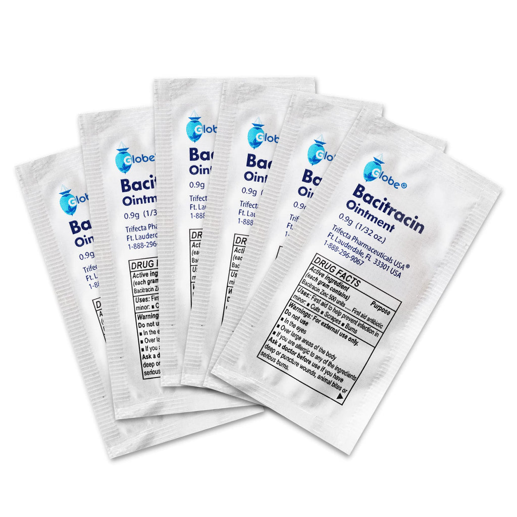 Globe (144 Packets) Bacitracin Antibiotic Zinc Ointment 0.9g Packet. First Aid to Prevent and heal infections for Minor cuts, sc