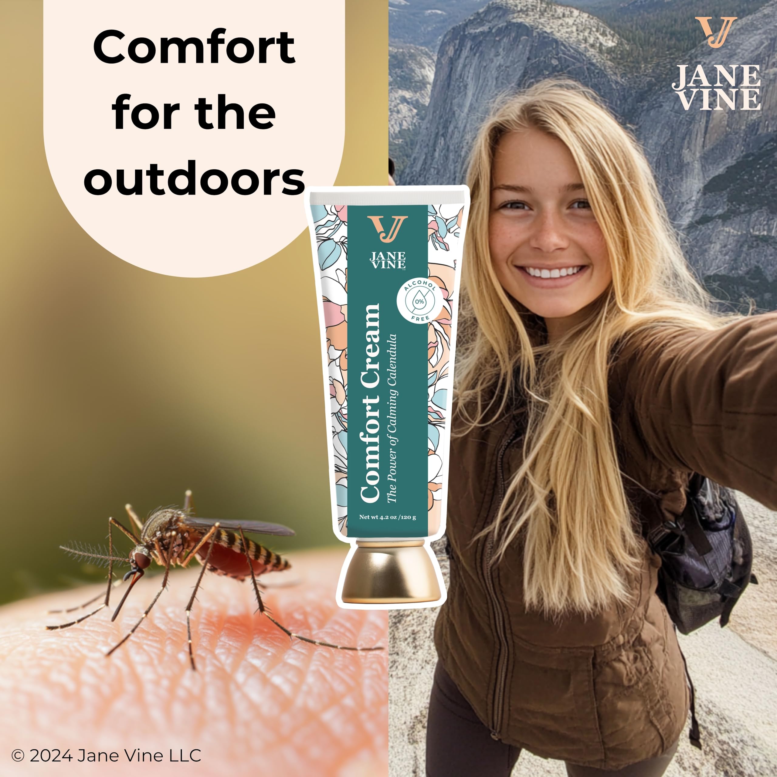 JANE VINE Calendula Cream for Radiation Burn Relief, Anti Itch Bug Bite Relief, Burn Cream, Soothing Aloe, Jojoba, Dandelion, Un