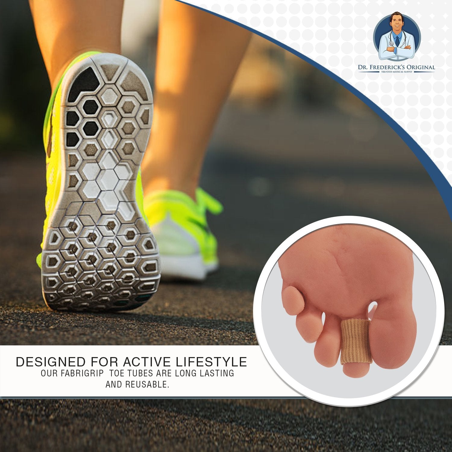 Dr. Frederick's Original Fabrigrip Toe Protectors - 2 Multiple-Use Pieces - Toe Covers to Prevent Blisters, Cushion Bunions, Mor