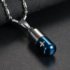 OIDEA Stainless Steel Pill Case Capsule Cross Medicine Keepsake Pendant Necklace Mens Unique Pendant Necklace for Women,Silver a