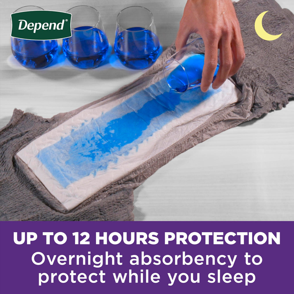 Depend Night Defense Adult Diapers, Incontinence Underwear for Men, Disposable, Overnight, Extra-Large, Grey, 12 Count, Packagin