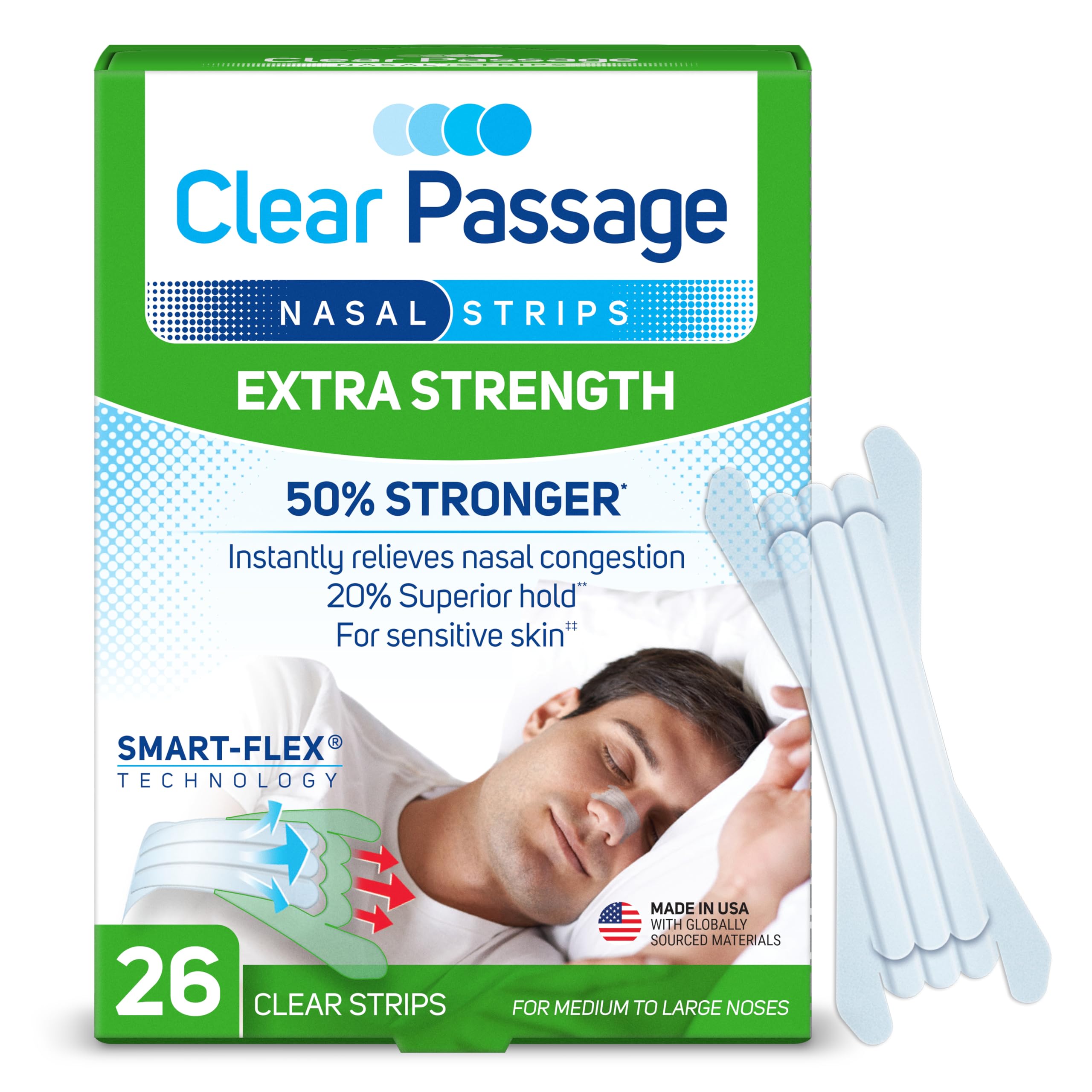 Clear Passage Nasal Strips Extra Strength, Clear, 26 ct | Works Instantly to Improve Sleep, Reduce Snoring, & Relieve Nasal Cong