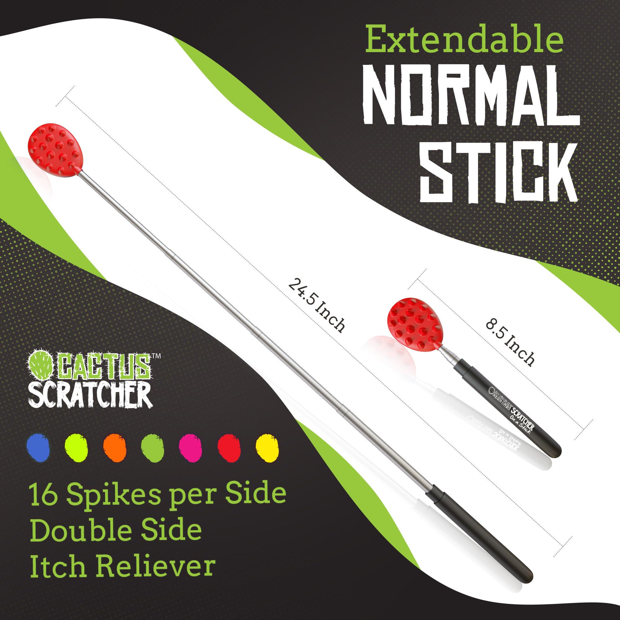 Cactus Scratcher Extendable Telescopic Back Scratcher - Extends 29 Long Double Sided Retractable Scratching Tool for Hand, Neck,