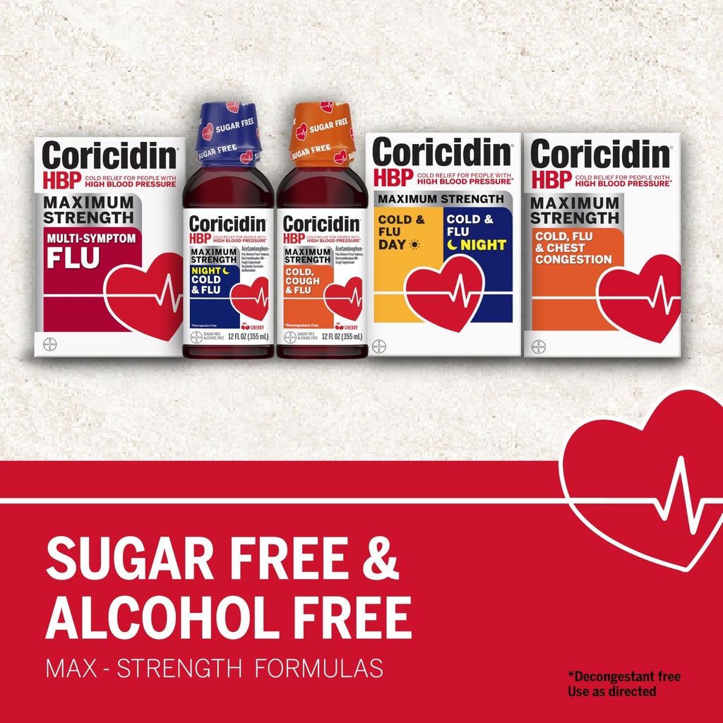 Coricidin HBP Decongestant-Free Cough and Cold Medicine - Specially Designed Relief for High Blood Pressure, Cough, Runny Nose,
