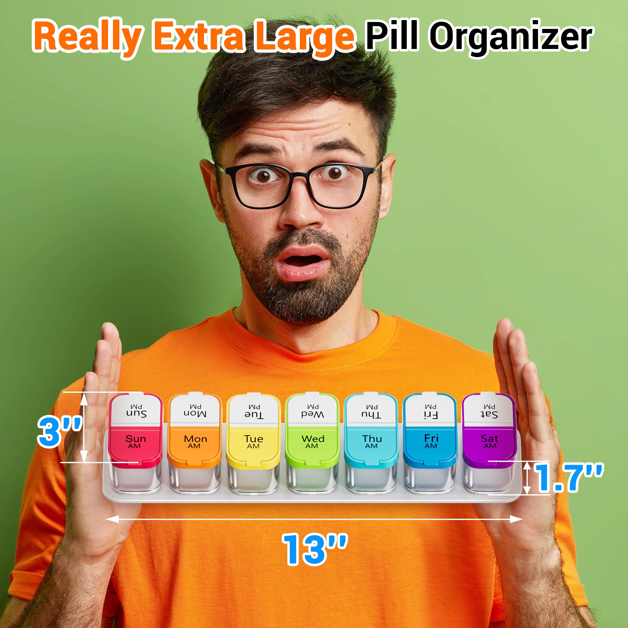 Daviky Extra Large Weekly Pill Organizer, BPA Free XL Pill Box 2 Times a Day, 7 Day AM PM Medicine Pill Organizer for Supplement