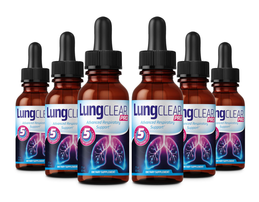 LUNG CLEAR PRO Lung Support Supplement Drops with Wild Mullein Leaf Extract for Lungs and Mucus Relief Support - 2 Fl oz - 6 Bot