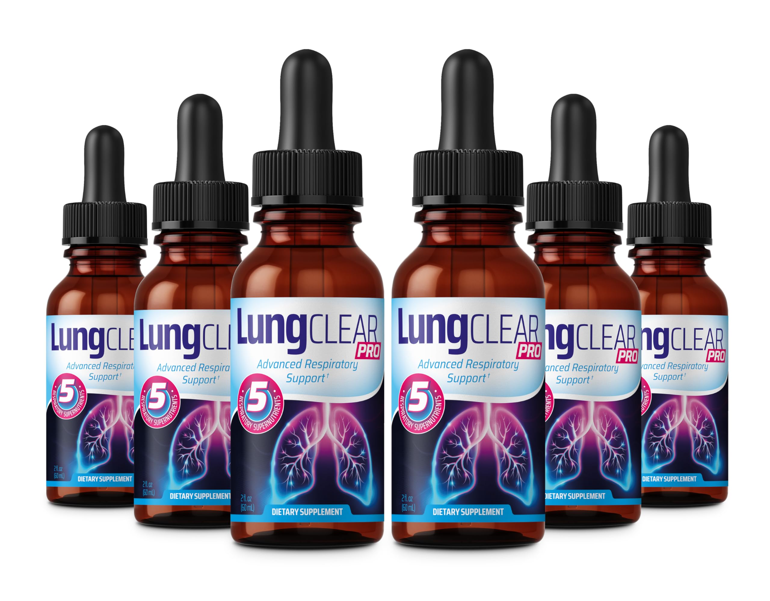 LUNG CLEAR PRO Lung Support Supplement Drops with Wild Mullein Leaf Extract for Lungs and Mucus Relief Support - 2 Fl oz - 6 Bot