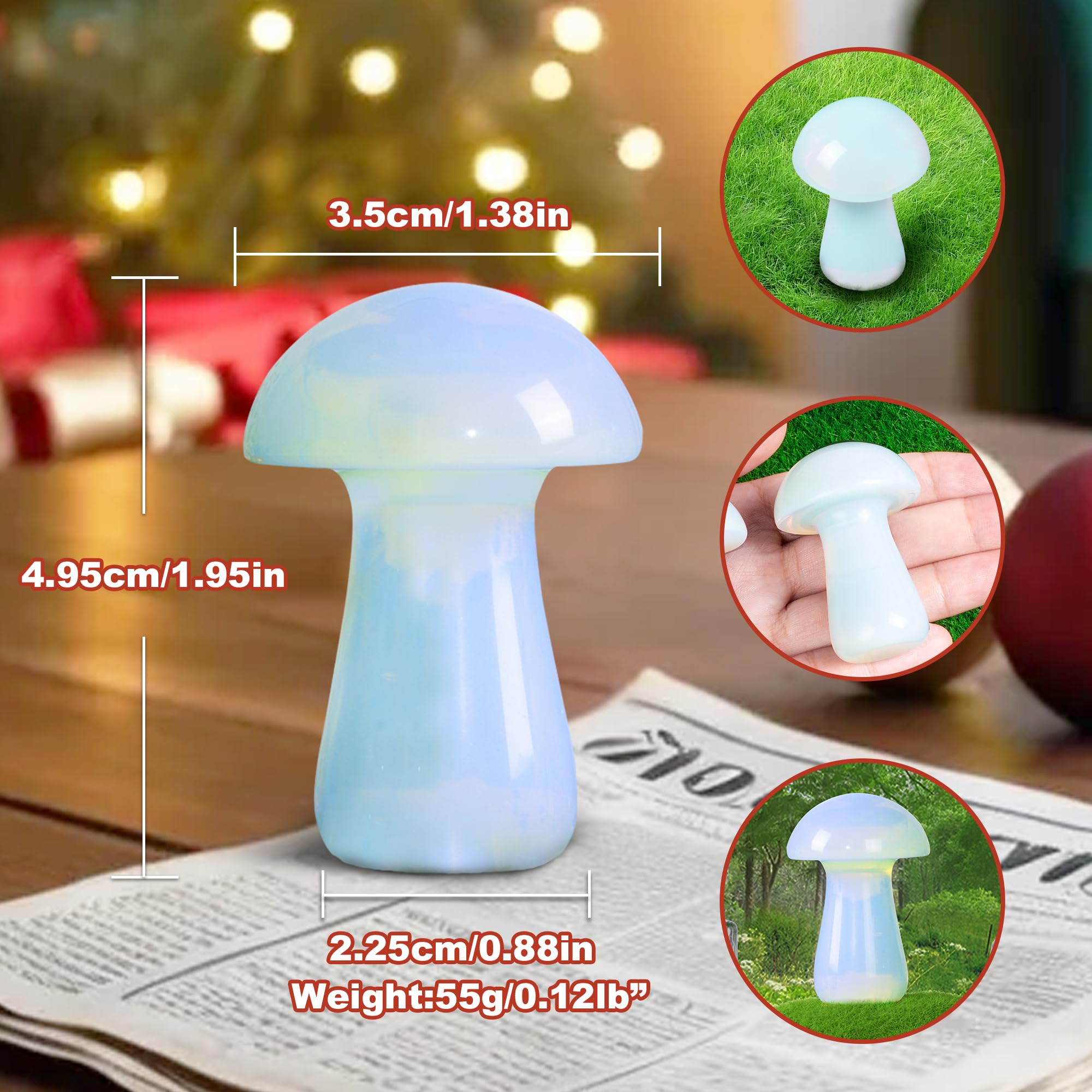 ZHIYUXI Opal Crystal Mushroom Ornament Opal Stone Gemstones Mini Mushroom Figurine Healing Crystal Stones Mushroom Decor Sculptu