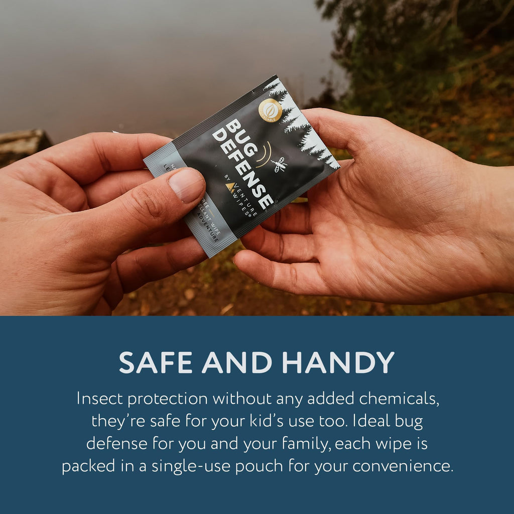 Venture Wipes Natural Mosquito Repellent Wipes - DEET-Free Bug Repellant - Long Lasting Insect Repellent Wipes - Travel Friendly