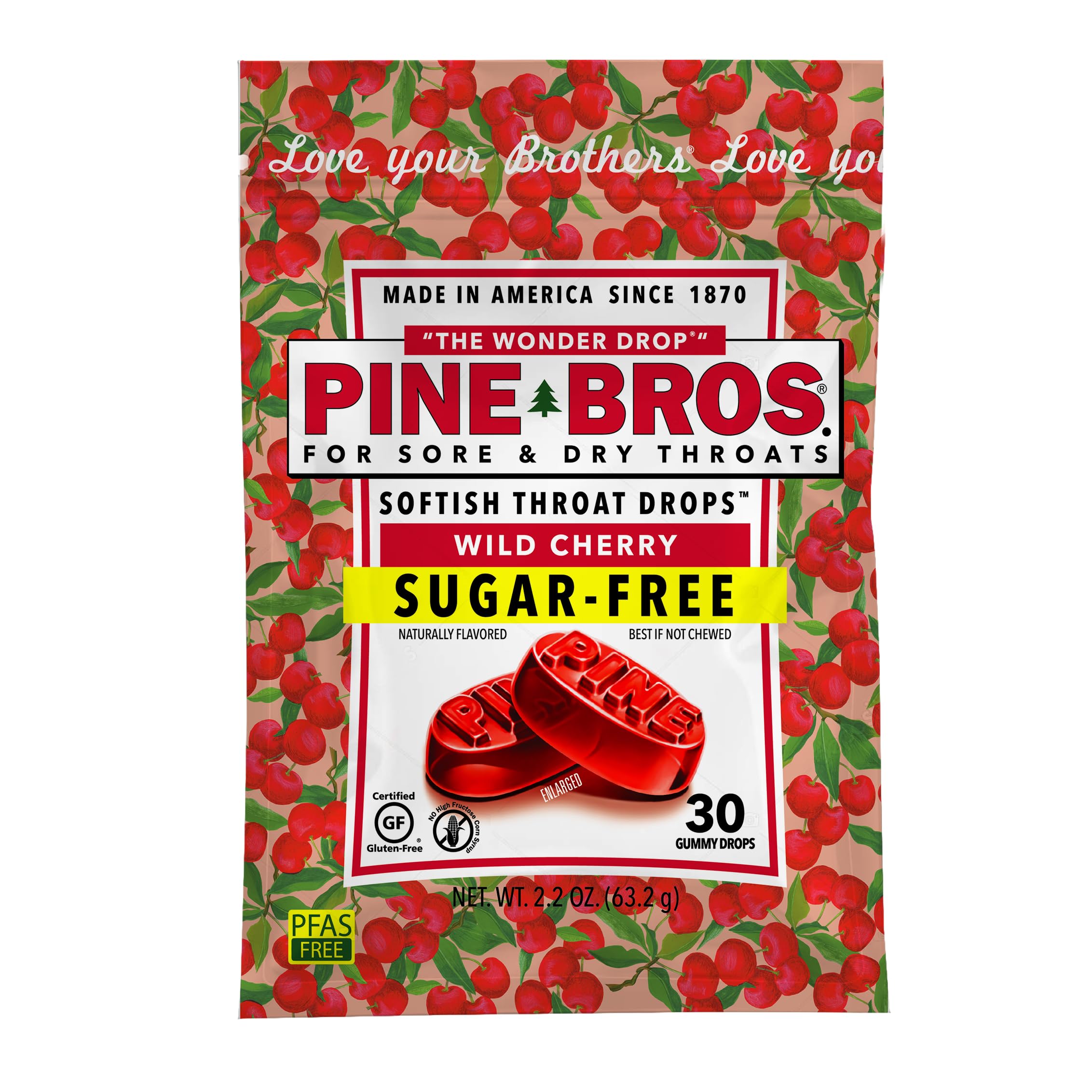Pine Bros. Gummy Sore Throat Softish Drops 30 Count (Wild Cherry) Sugar Free
