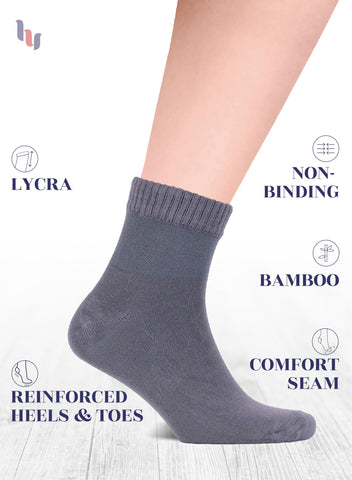 Hugh Ugoli Diabetic Socks for Men, Loose Ankle Socks Bamboo, Extra-Wide, Thin, Seamless Toe and Non-Binding Top, 4 Pairs, Dark G