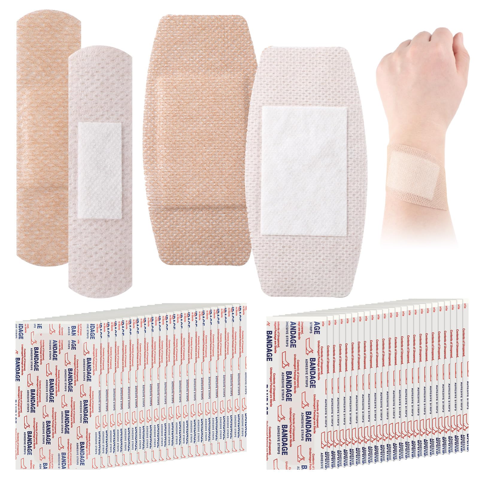 Funtery 100 Pcs Silicone Bandages Assorted Sizes Sensitive Skin, Painless Removal Silicone Bandages for Fragile Sensitive Skin E