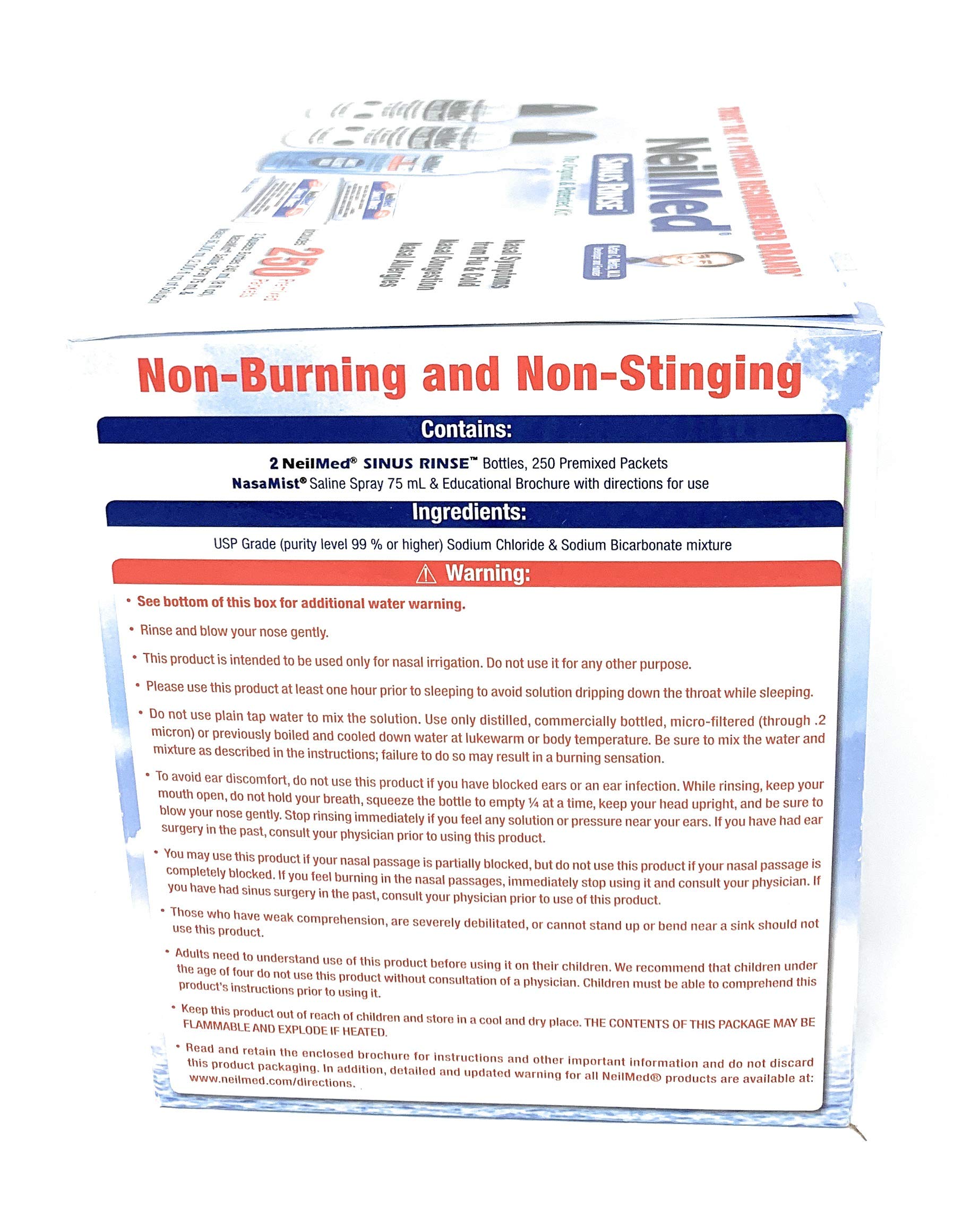 NeilMed Sinus Rinse - 2 squeeze Bottles 240mL (8fl oz) & Nasamist Saline Spray 75mL - 250 Premixed Packets - BONUS Nasa Mist Sal