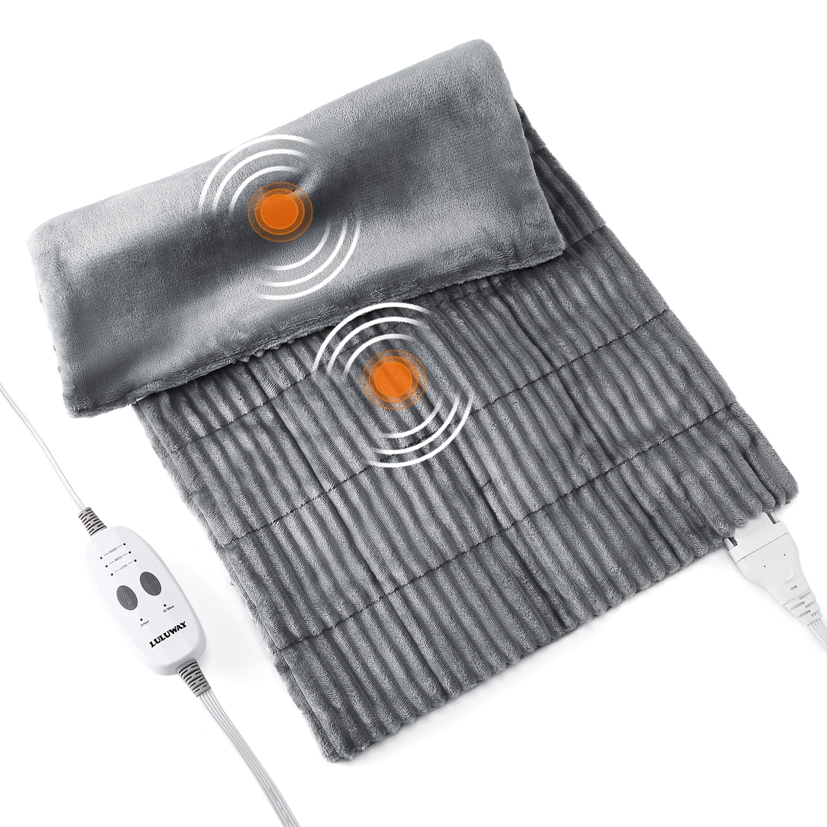 Weighted Heating Pad with Massager Electric Heating Pad for Back with Massaging Vibration, 3 Heating Levels & 3 Massage Types, X