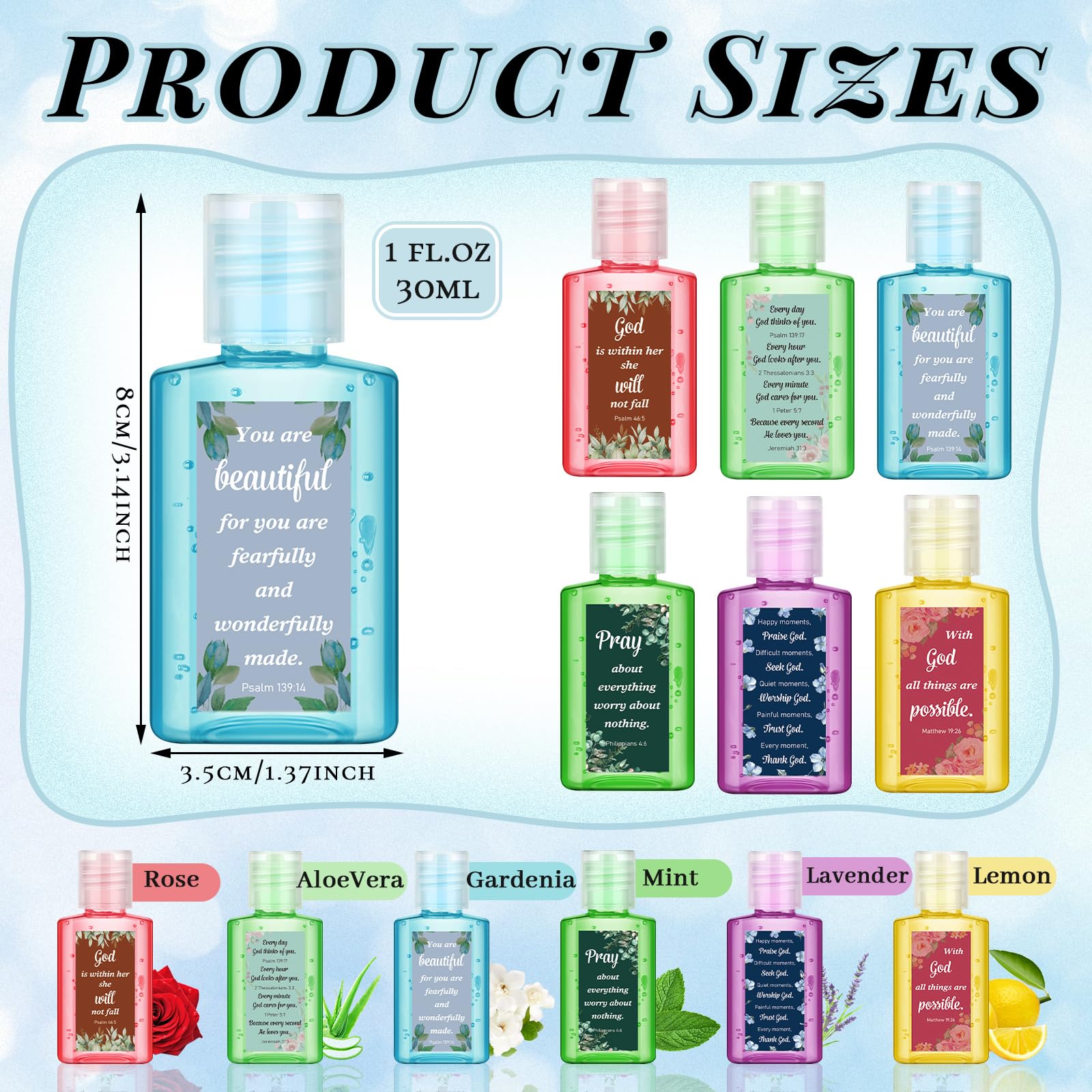 Gejoy 48 Pack Vintage Christian Hand Sanitizer Bulk Bible Verse Mini Hand Sanitizer Travel Size Christian Gift for Women Bible R