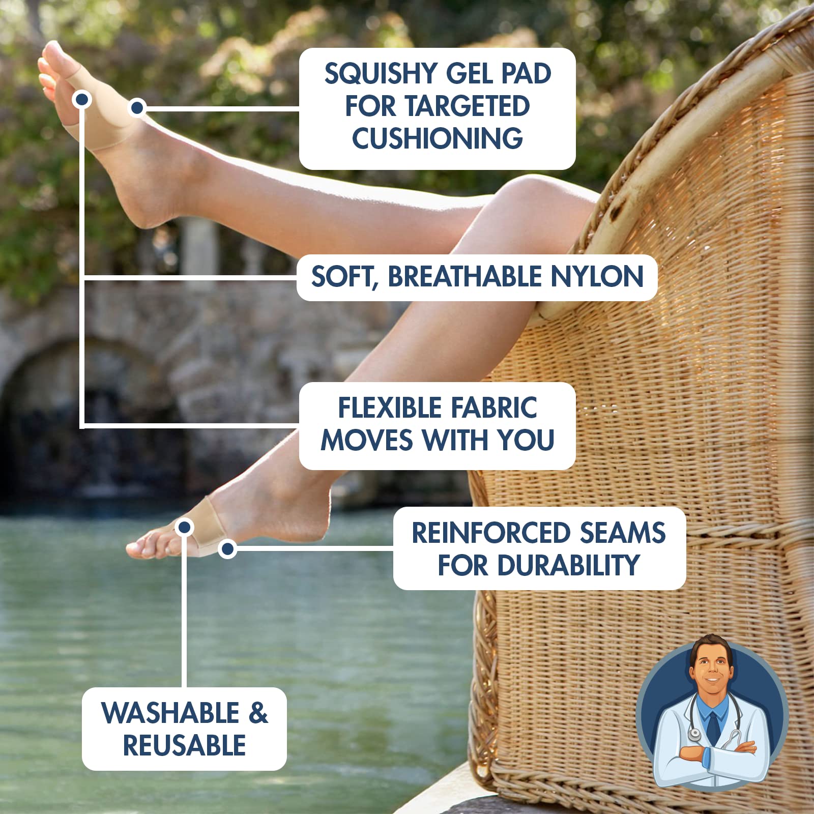 Dr. Frederick's Original Bunion Sleeves - 2ct. - Thin Bunion Relief Socks - Orthopedic Bunion Cushion for Women & Men - Gel Pad