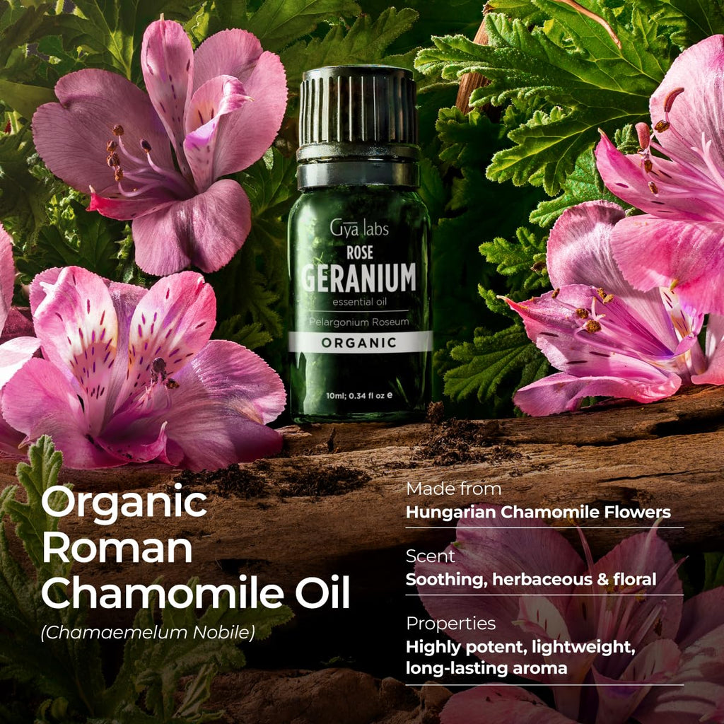 Gya Labs Organic Rose Geranium Essential Oil for Skin - 100% Pure Natural Organic Geranium Essential Oil for Diffuser - Natural